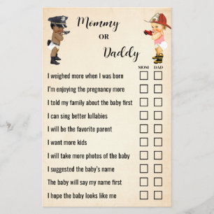 Mom or Dad Little Recruit Baby Shower Game Card Flyer