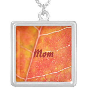 Mom, Orange Autumn Maple Leaf Necklace