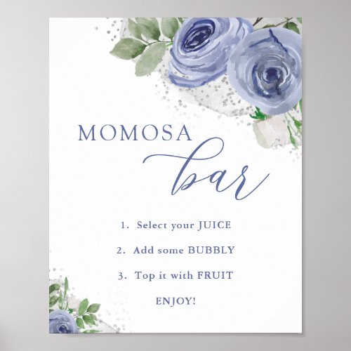 MOMosa Bar Blue and Silver Floral Baby Shower Poster