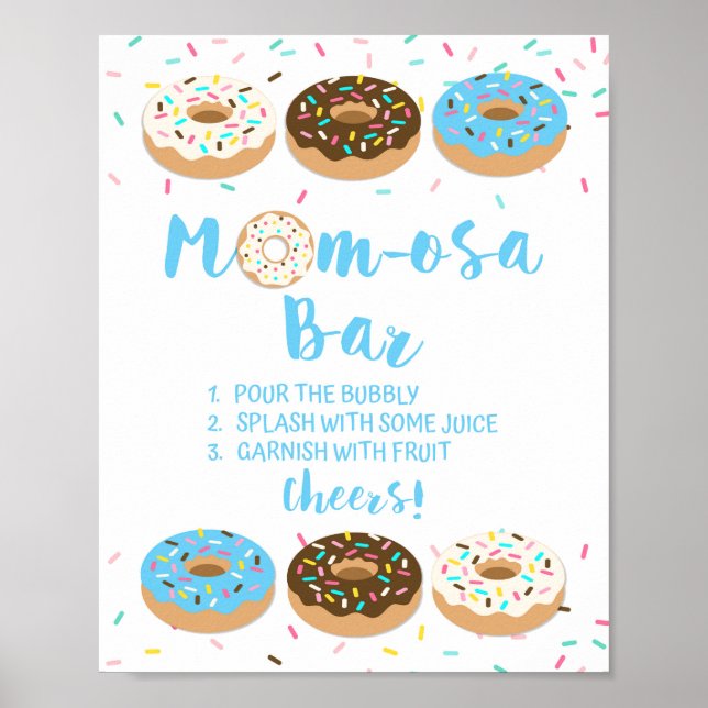 Mom-osa Bar Blue Donut Sprinkle Shower Sign (Front)