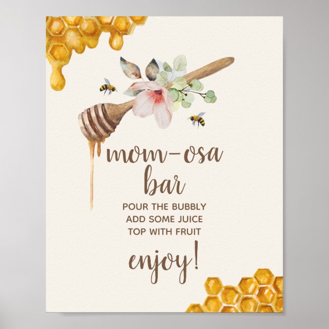 Mom-osa Bar Honey Bee Baby Shower Poster (Front)
