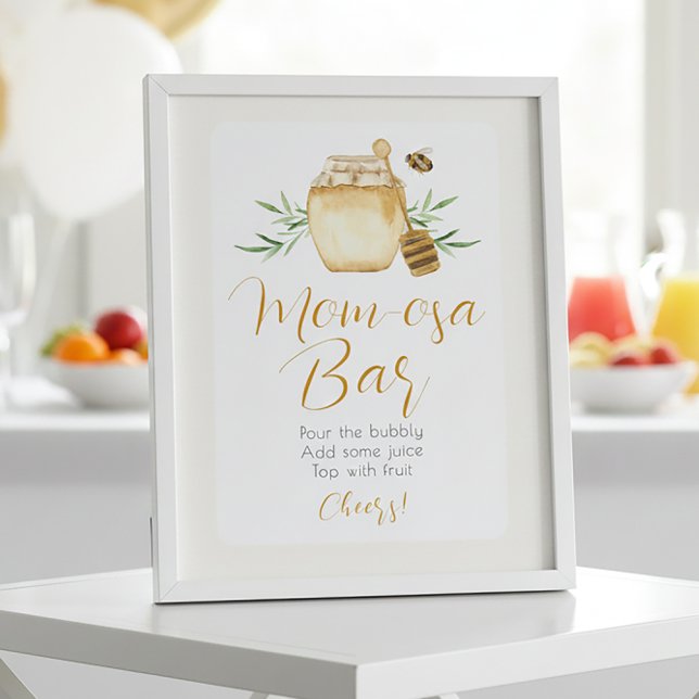Mom-osa Bar Honey Bee Baby Shower Table Sign (Creator Uploaded)