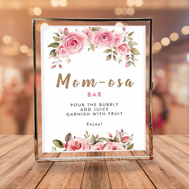 Mom-osa Bar It's A Girl! Pink Floral Baby Shower Poster (Creator Uploaded)