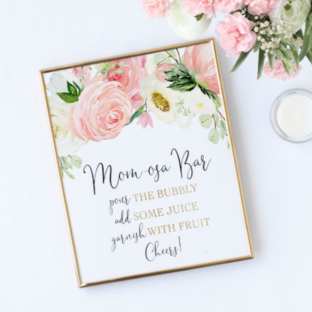 Mom-osa bar mimosa bar pink gold floral poster (Creator Uploaded)