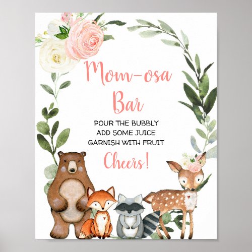 Mom_osa bar mimosa floral woodland baby shower poster