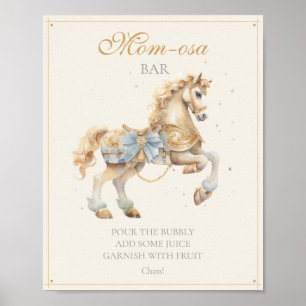 Mom-osa Bar Pastel Blue Carousel Baby Shower Poster