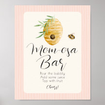 Mom-osa Bar Pink Bee Themed Girl Baby Shower Sign