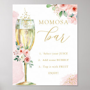 "MOM"osa Bar, Pink Gold Flowers & Glass, Shower Poster