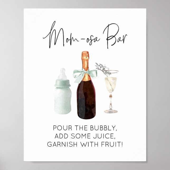 Mom-osa Bar Sign for Baby Shower Green Sip & See (Front)