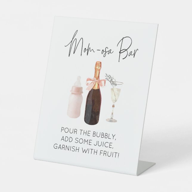 Mom-osa Bar Sign for Baby Shower Pink (Front)