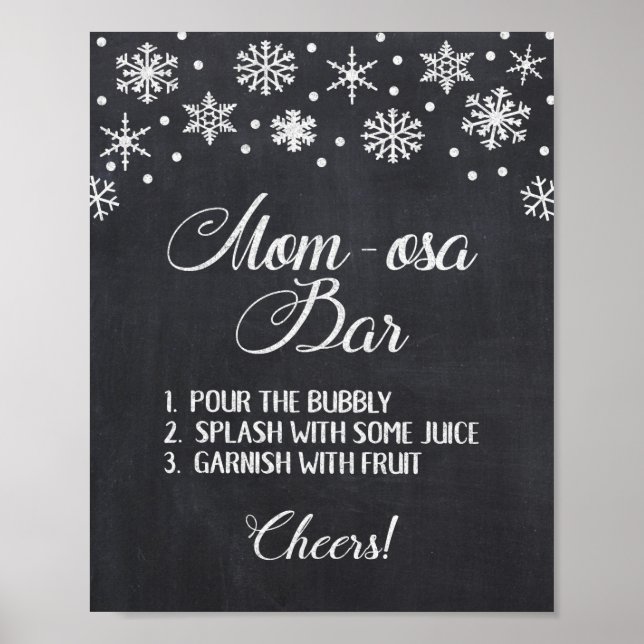 Mom-osa Bar Winter Chalkboard Snowflakes Sign (Front)