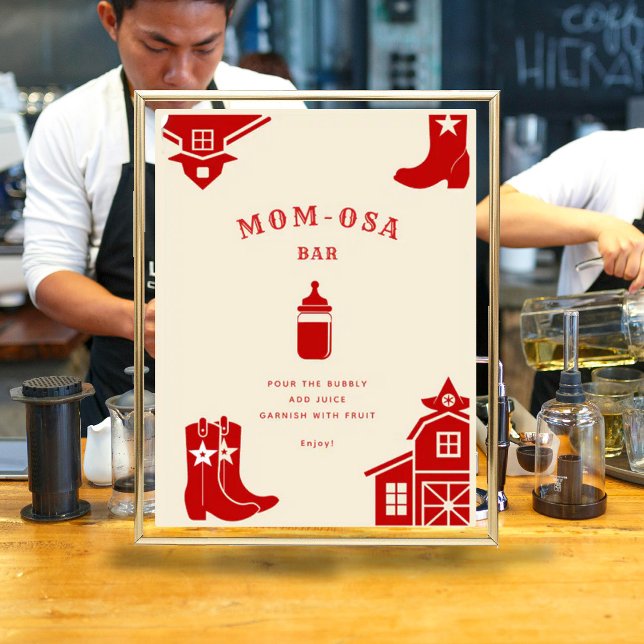 Mom-osa Bottles & Boots Cowboy Retro Baby Shower Poster (Creator Uploaded)