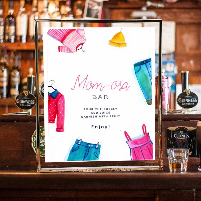 Mom-osa Hello Baby Pink Blue Clothes Baby Shower Poster (Creator Uploaded)