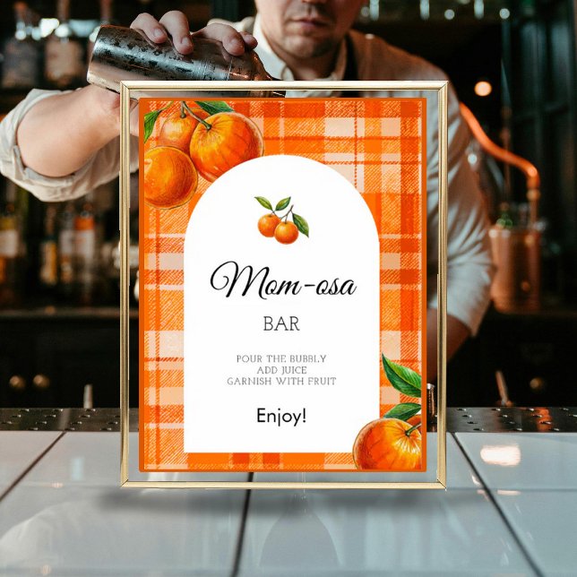 Mom-osa Orange 3D Citrus Plaid Drawn Baby Shower Poster (Creator Uploaded)
