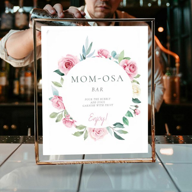 Mom-osa Spring Flowers Pink Girl Baby Shower Poster (Creator Uploaded)