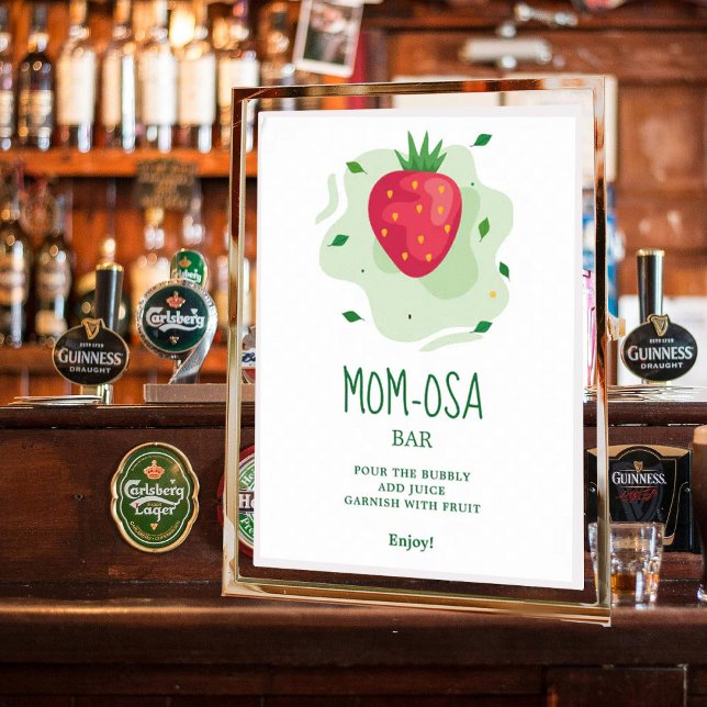 Mom-osa Strawberry Green Red Fruit Baby Shower Poster (Creator Uploaded)