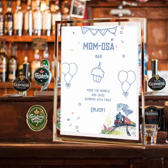 Mom-osa Train Blue Balloons Boy Baby Shower Poster (Creator Uploaded)