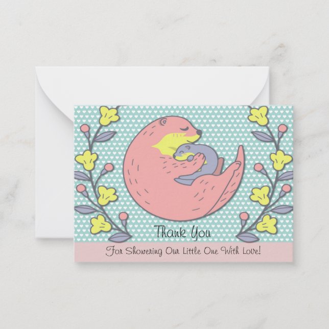 Mom Otter And Her Baby Thank You Card (Front)