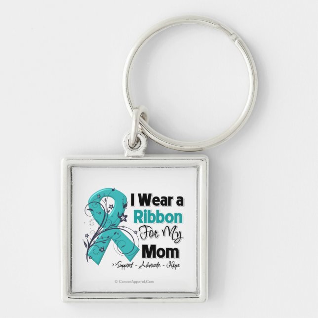 Mom - Ovarian Cancer Ribbon Keychain (Front)