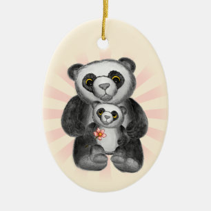 Mom Panda Bear Love Ceramic Ornament