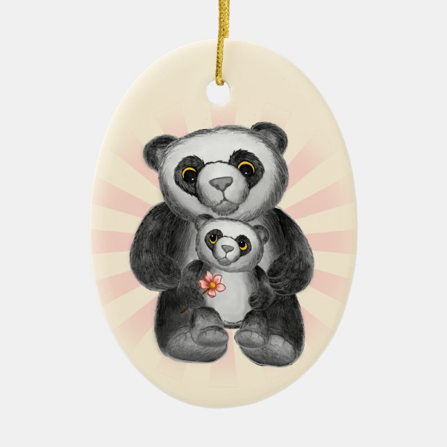 Mom Panda Bear Love Ceramic Ornament (Front)