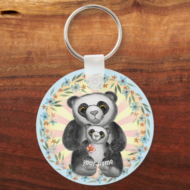 Mom Panda Bear Love custom keychain (Front)