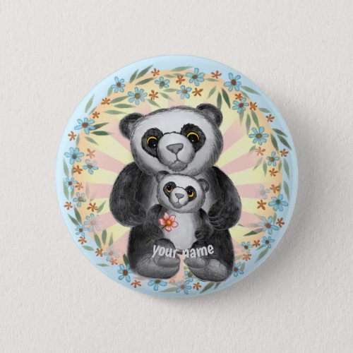 Mom Panda Bear Love custom name pin button