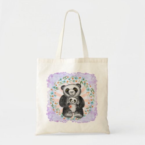 Mom Panda Bear Love custom name Tote Bag