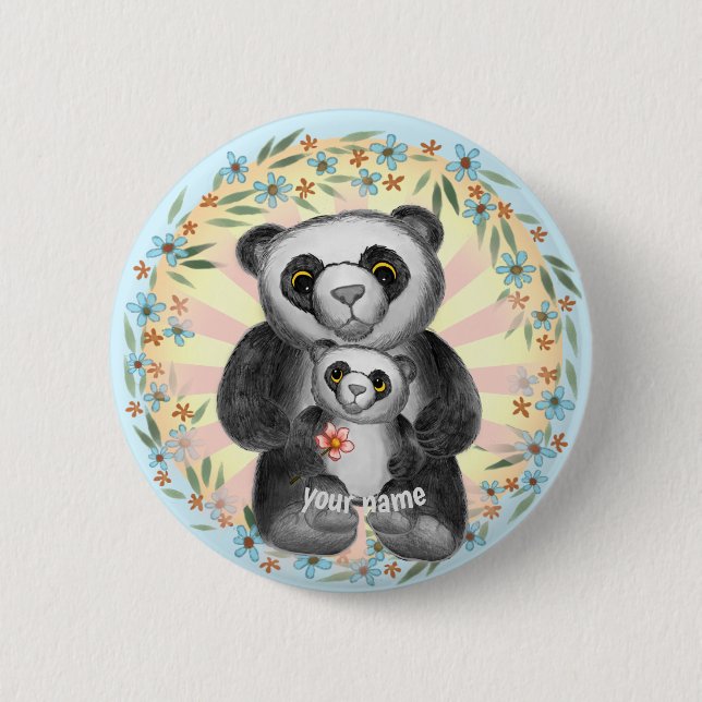 Mom Panda Bear Love  pin button (Front)