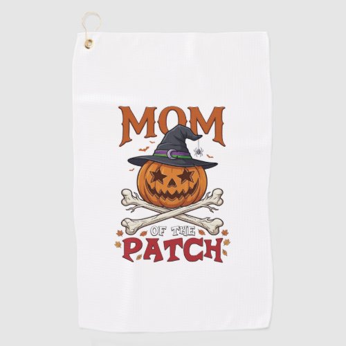 Mom Patch Halloween Pumpkin Witch Hat Crossbones_1 Golf Towel