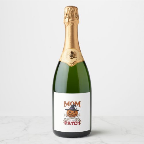 Mom Patch Halloween Pumpkin Witch Hat Crossbones_1 Sparkling Wine Label