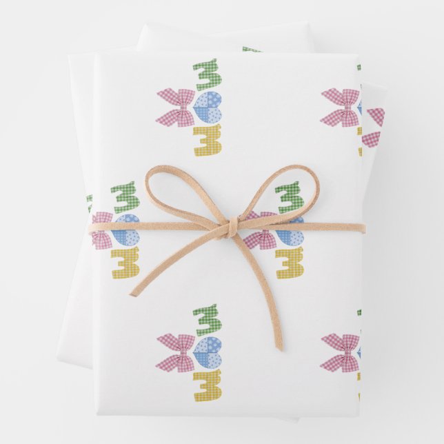 Mom Patchwork Mother's Day Gift Wrapping Paper Sheets (In situ)