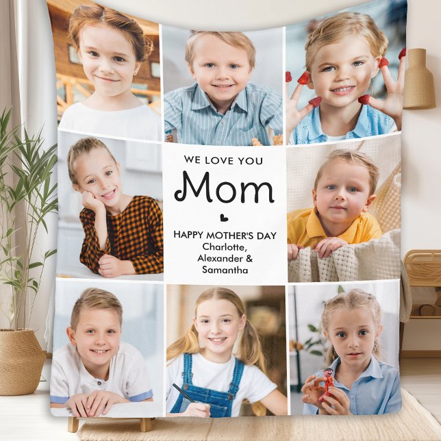MOM Personalized 11 Photo Collage Mother's Day  Fleece Blanket (Creator Uploaded)