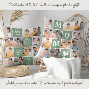 MOM Personalized 12 Photo Collage Mother's Day Throw Pillow