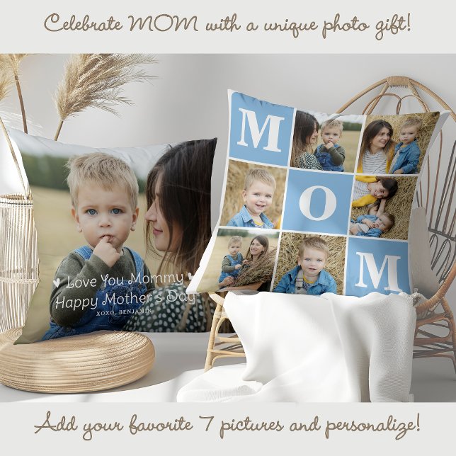 MOM Personalized 7 Photo Collage Mother's Day  Throw Pillow (Creator Uploaded)