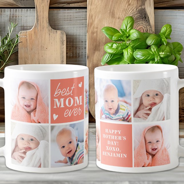 MOM Personalized 8 Photo Collage Cute Mother's Day Coffee Mug (Creator Uploaded)