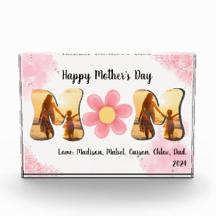 MOM Photo Block, Flower, Pink Flowers, Personalize Block