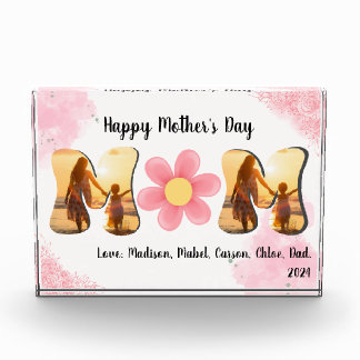 MOM Photo Block, Flower, Pink Flowers, Personalize Block