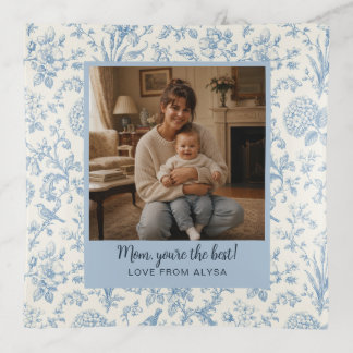 Mom Photo Blue Toile Chinoiserie Elegant Keepsake Trinket Tray