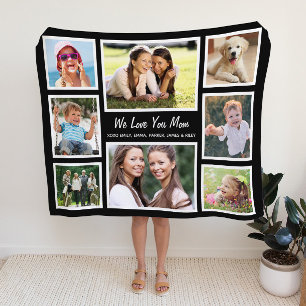 Mom Photo Collage Black Fleece Blanket