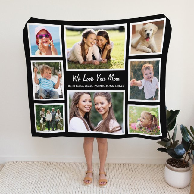 Mom Photo Collage Black Fleece Blanket (Creator Uploaded)