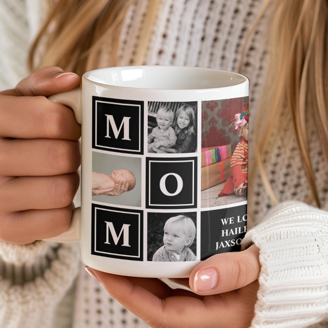 Mom Photo Collage Black Mothers Day Coffee Mug (Creator Uploaded)