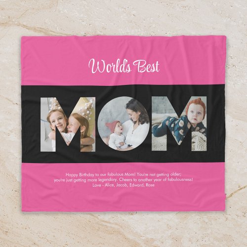 Mom Photo Collage Cutout Mothers Day Birthday Fleece Blanket