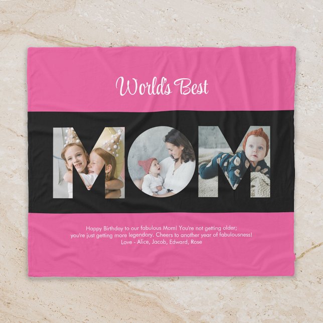 Mom Photo Collage Cutout Mother's Day Birthday Fleece Blanket (Creator Uploaded)