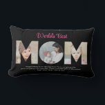 Mom Photo Collage Cutout Mother's Day Birthday Lumbar Pillow<br><div class="desc">Celebrate the special moments with your mother with this Mom Photo Collage design. This customizable design is perfect for creating a personalized and heartfelt gift for Mother's Day and Birthday celebration. Craft a beautiful collage with the word MOM, featuring cherished moments, creating a visual journey of the precious memories you've...</div>
