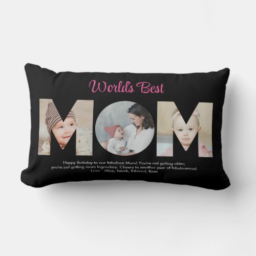 Mom Photo Collage Cutout Mothers Day Birthday Lumbar Pillow