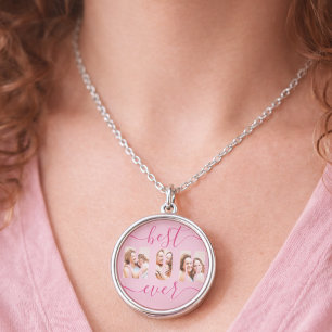 Mom Photo Collage Cutout Mother's Day Birthday Silver Plated Necklace