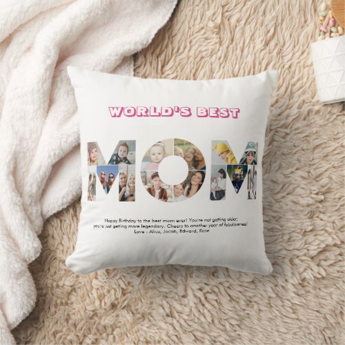 Mom Photo Collage Cutout Mothers Day Birthday Throw Pillow