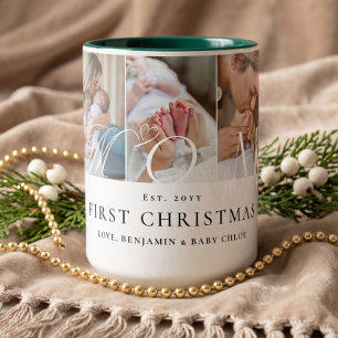 Mom Photo Collage First Christmas Keepsake Gift Two-Tone Coffee Mug