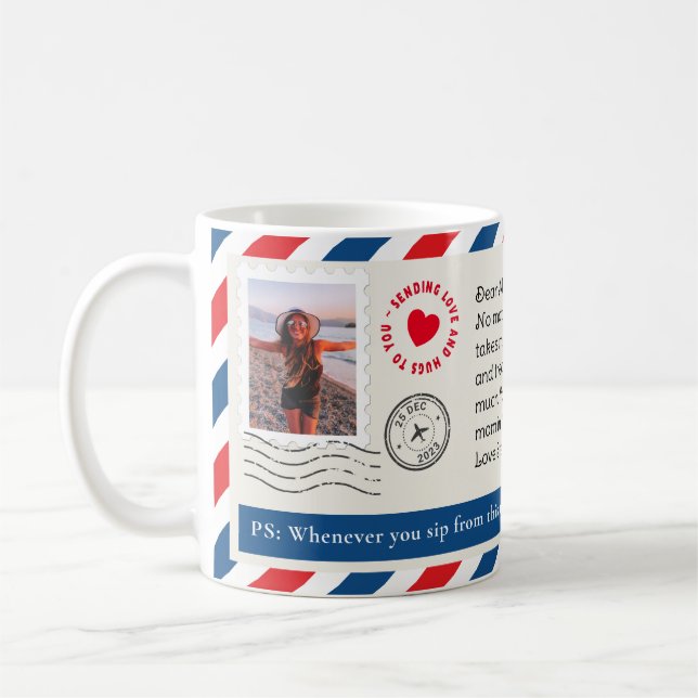 Mom Photo Collage Handwritten Letter Hugs Coffee Mug (Left)